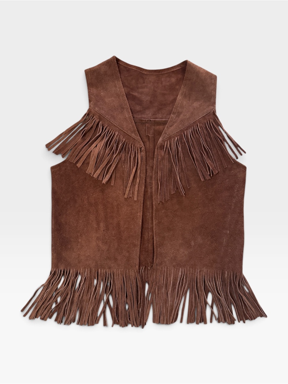 VTG Handmade Genuine Suede Brown Fringe Western Festival Boho Vest Size S/M